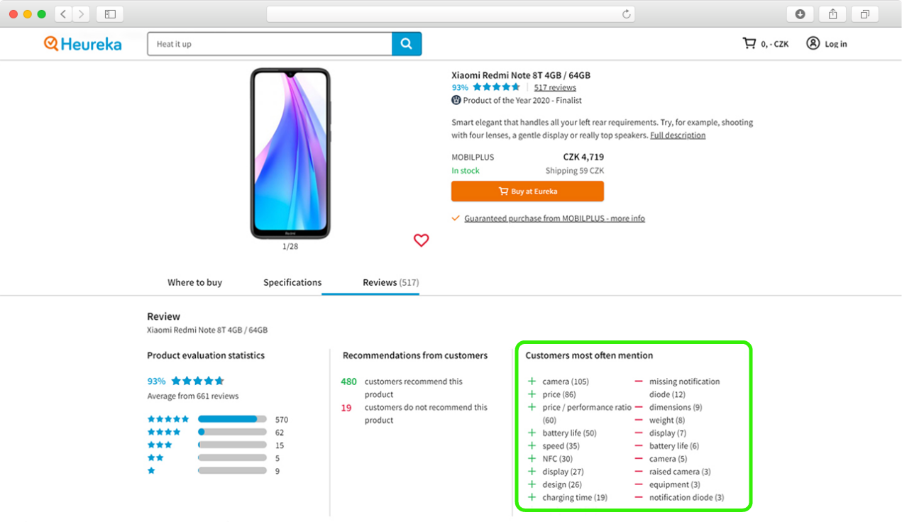 Automatic summarization on the Heureka website, image 2