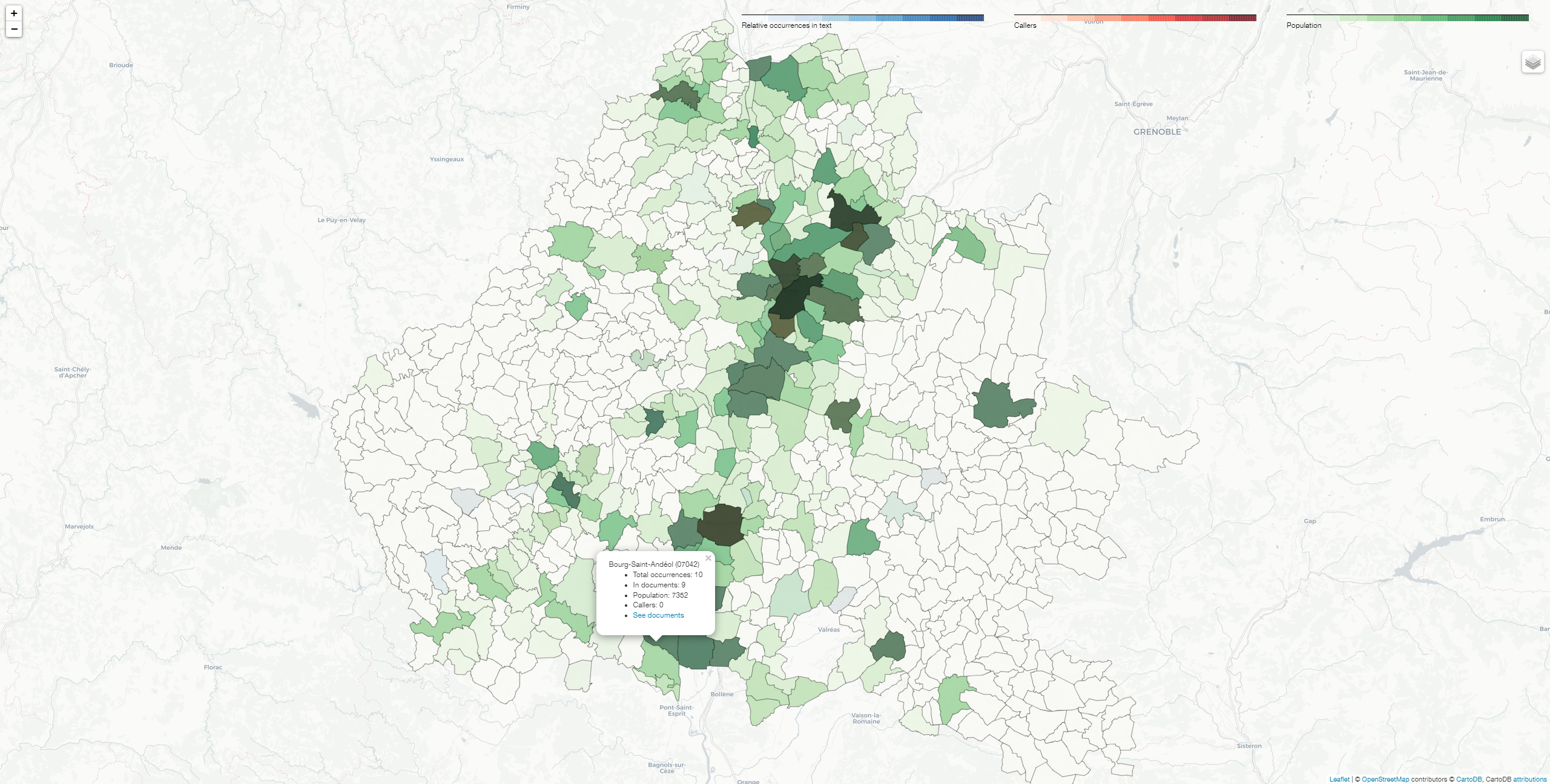 Entities vs Population vs Callers in Drôme Ardèche