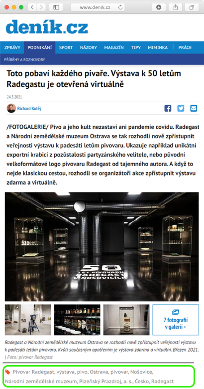A screenshot of an article on a newspaper's website, with tags provided by Geneea.